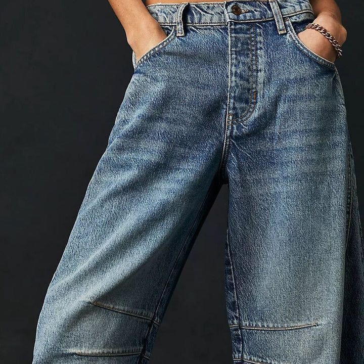 High-Stretch Mid-Rise Barrel Jeans-MODAUTLET