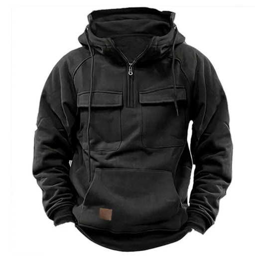 Men’s Zip-Up Hoodie – Drawstring & Pockets Black