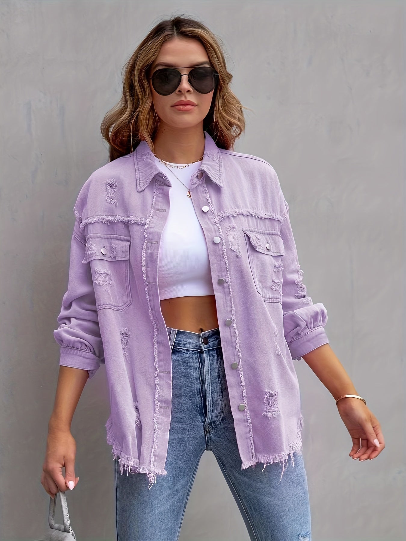 Plus-Size Denim Jacket Pale Purple