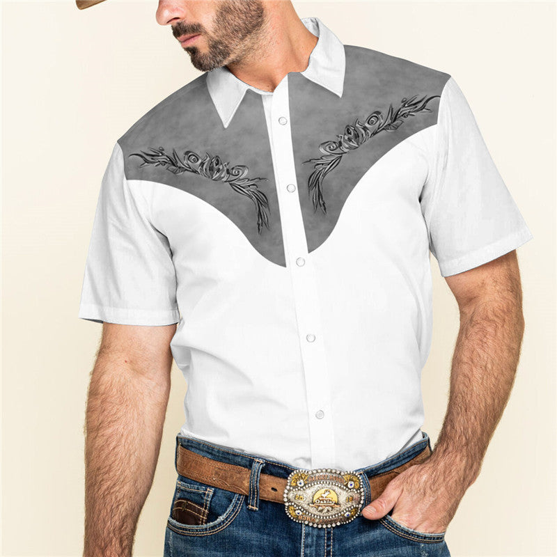 Men's 3D Printed Short Sleeve Lapel Shirt S9534241