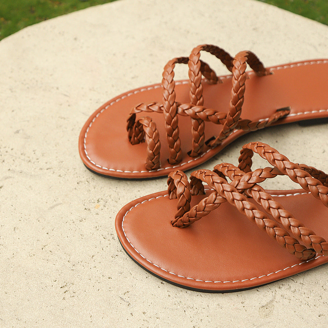 Women's Woven Clip-Toe Roman Sandals for Summer-MODAUTLET