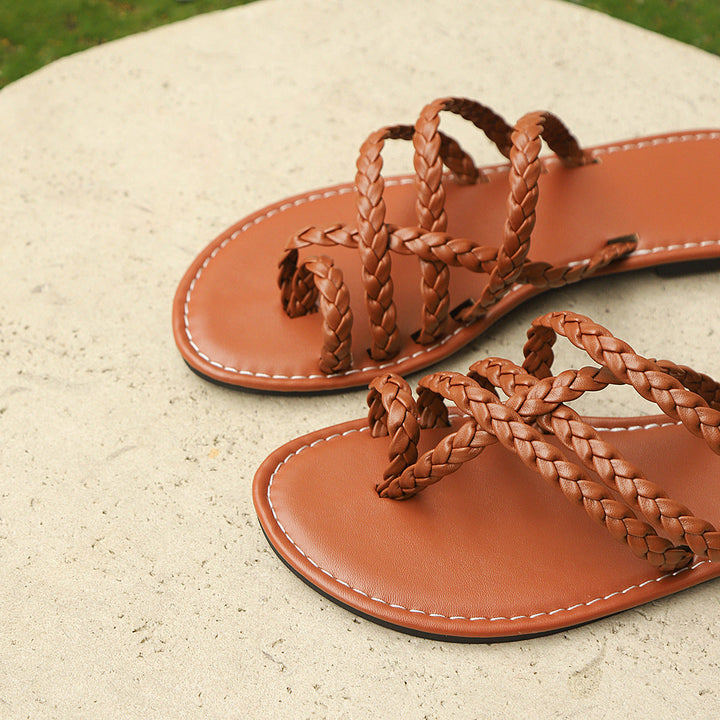 Women's Woven Clip-Toe Roman Sandals for Summer-MODAUTLET