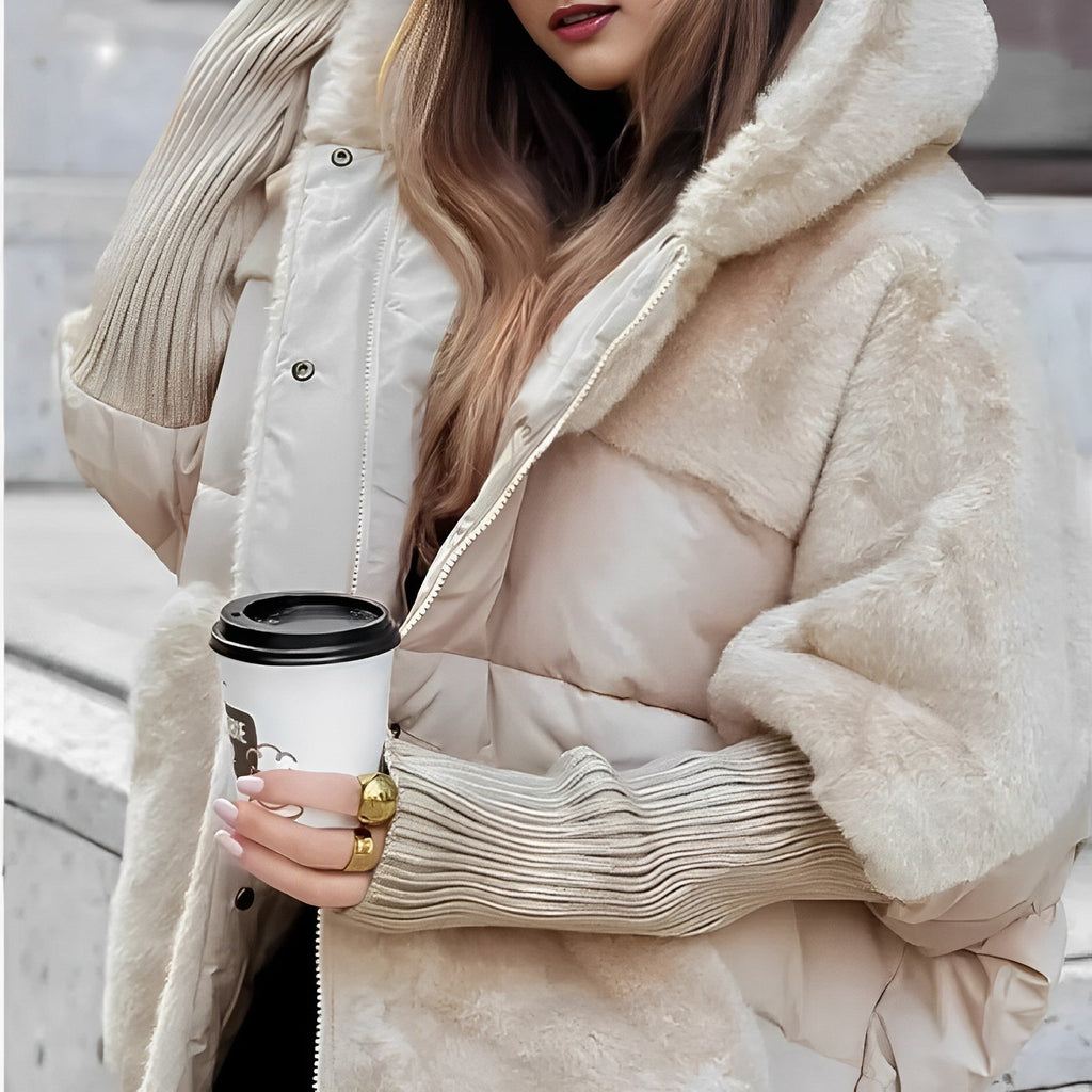 Women Hooded Down Jacket Winter Coat Puffer Warmth Apricot