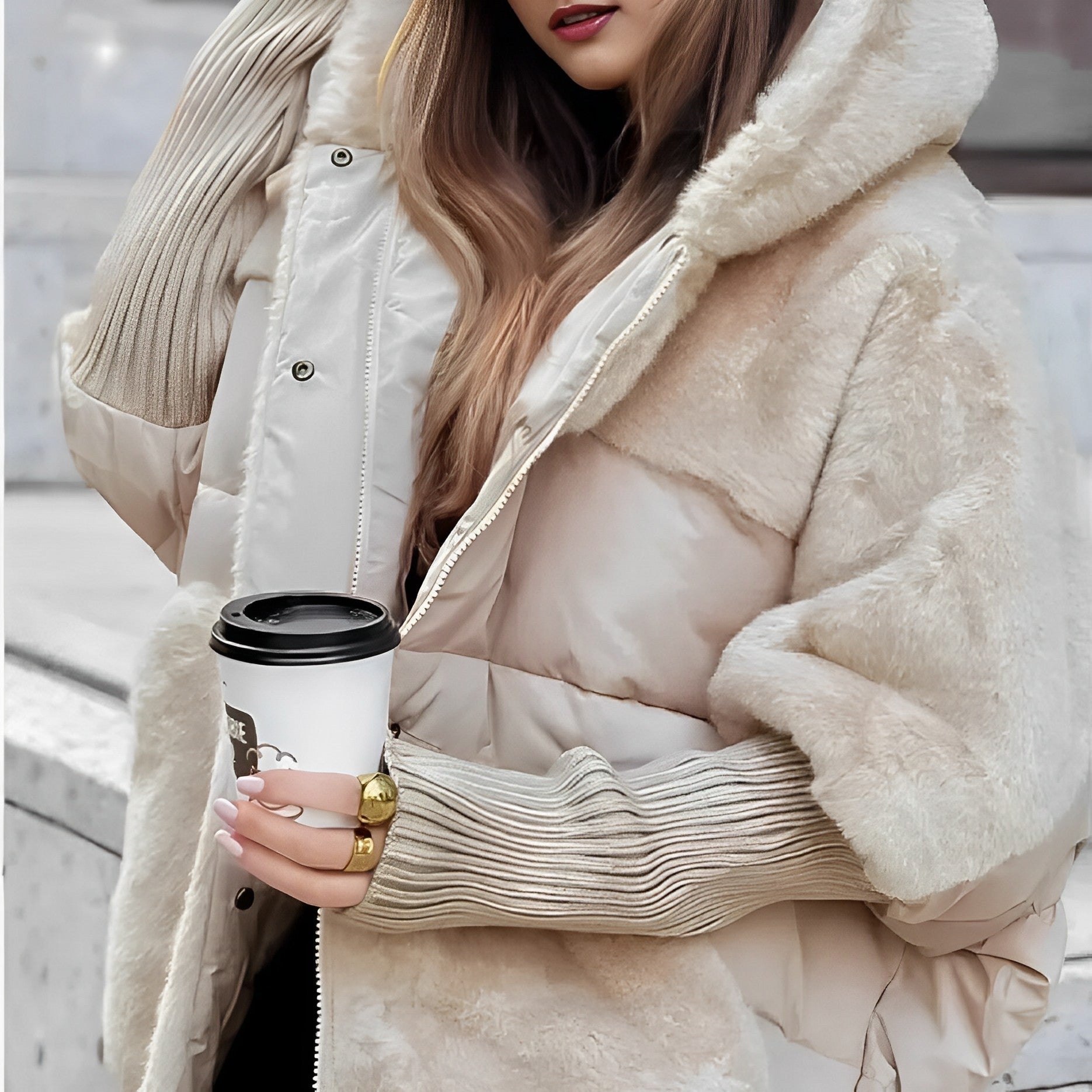 Women Hooded Down Jacket Winter Coat Puffer Warmth Apricot