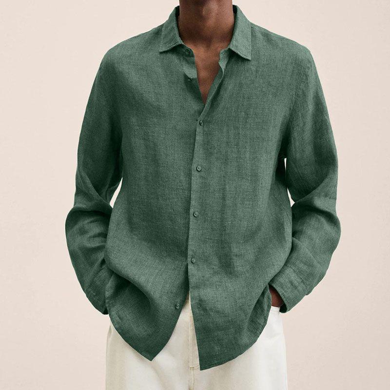 Breathable Linen Shirt For Men Lightweight Casual Style Green