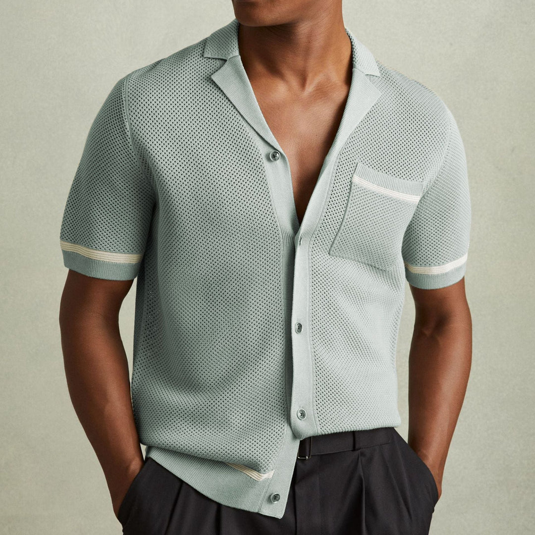 Breathable Mesh Polo Shirt With Cuban Collar For Summer-MODAUTLET