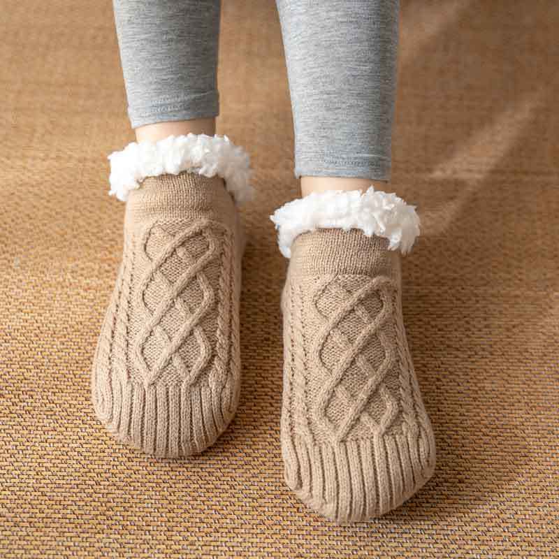 Cozy Non-Slip Plush Knitted Floor Socks for Women - Warm Winter Home Essentials Light coffee