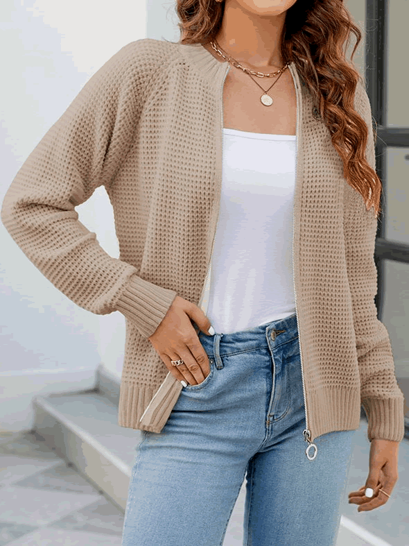Waffle Cardigan - Cozy Knit Layer Beige