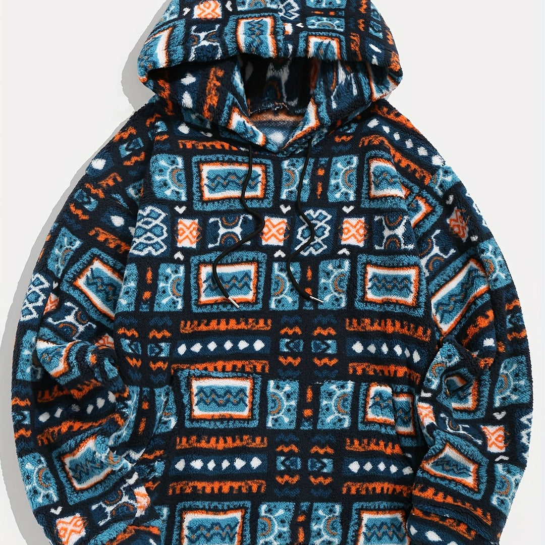 Men's Patterned Hooded Pullover Sweatshirt
