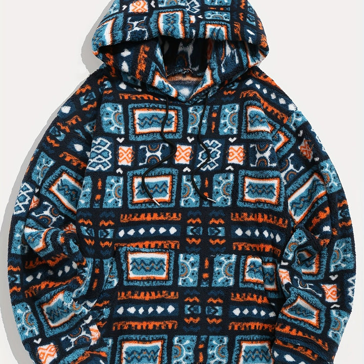 Men's Patterned Hooded Pullover Sweatshirt
