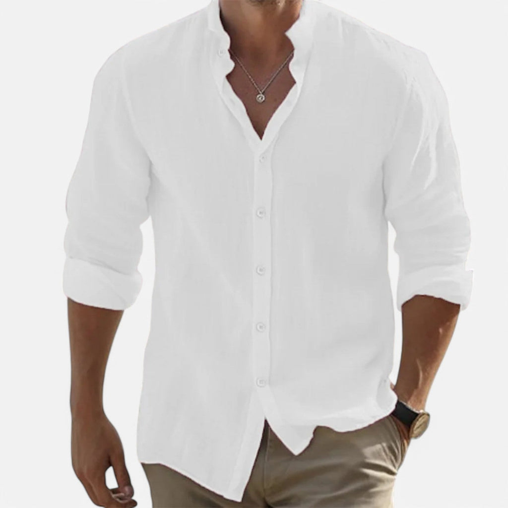 Men’s Cotton-Linen Beach Shirt White