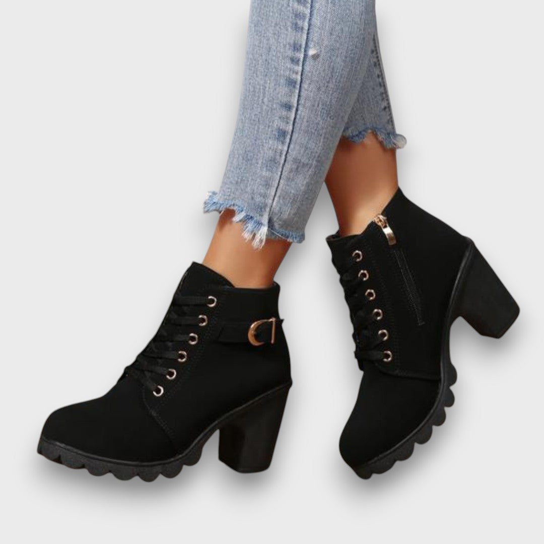 Women's Elegant Buckle Lace Boots Black