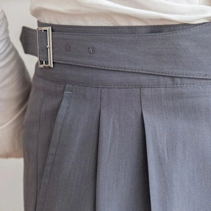 High Waist Buckle Pleated Trousers for Women-MODAUTLET