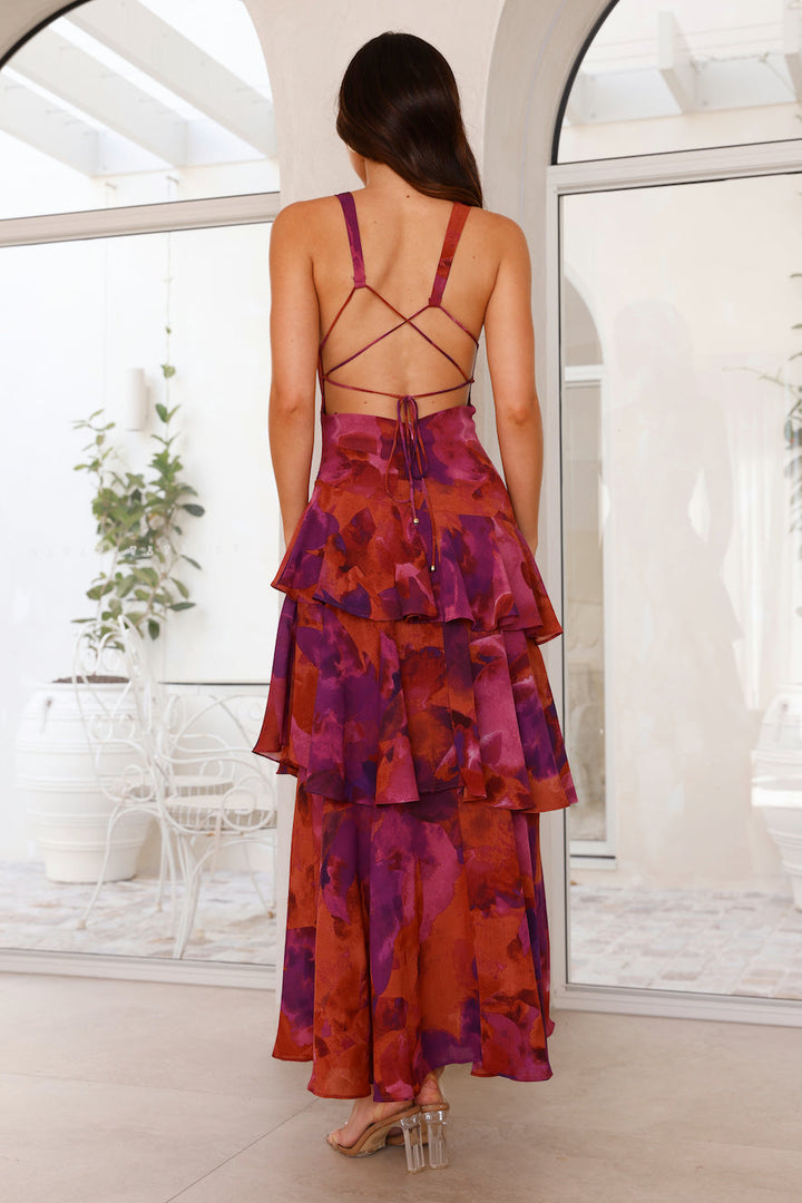 Maria | Kvinders elegant blomster maxi-kjole med lagdelt design