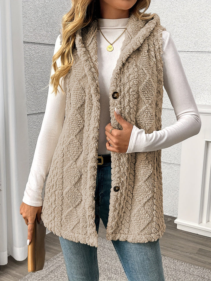 Gilet douillet sans manches à capuche pour femme
