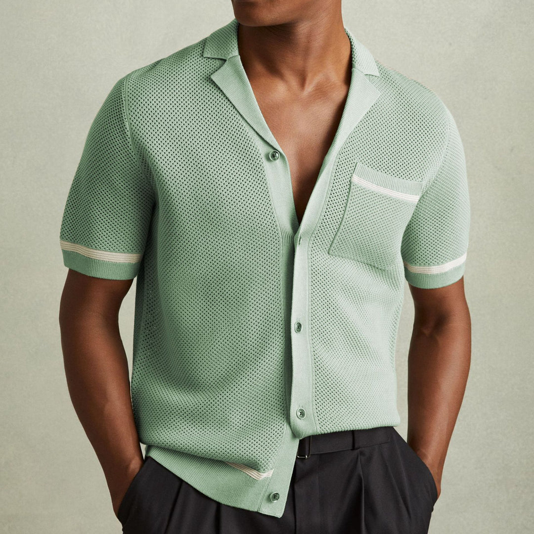 Breathable Mesh Polo Shirt With Cuban Collar For Summer-MODAUTLET
