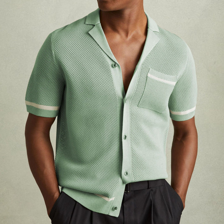 Breathable Mesh Polo Shirt With Cuban Collar For Summer-MODAUTLET