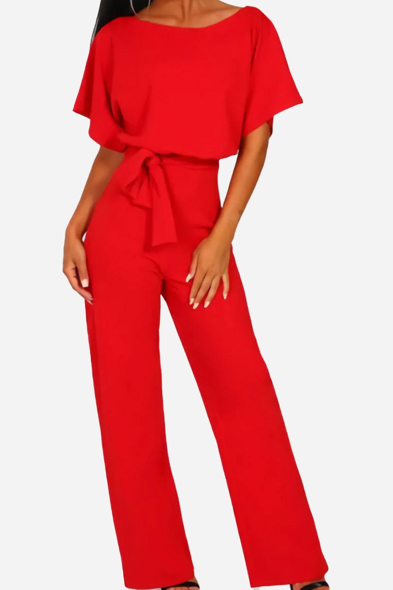 Blaire | Jumpsuit til kvinder med brede ben, bælte og flagermusærmer