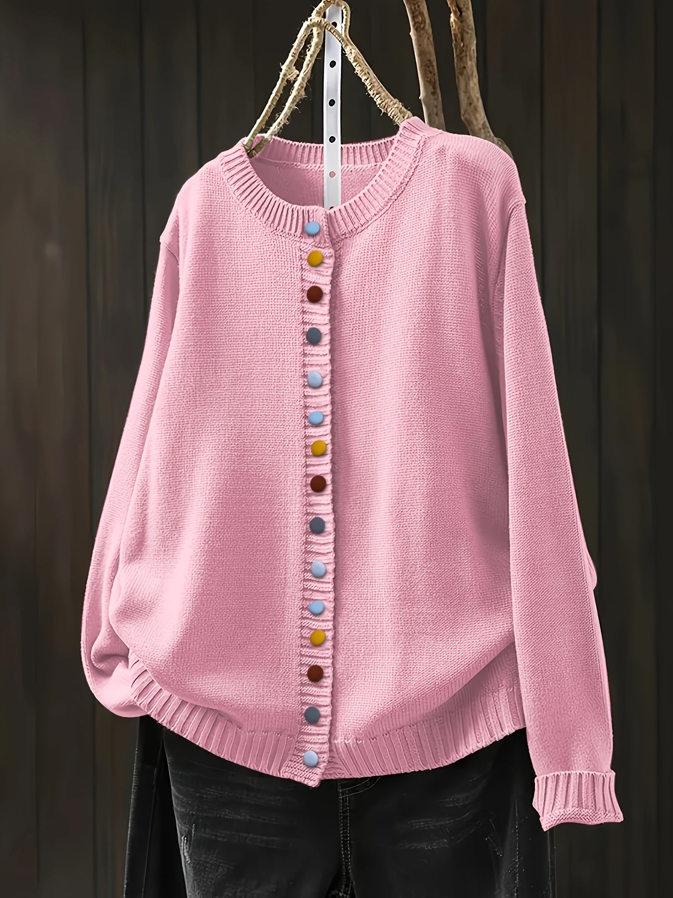 Cozy Button Cardigan – Soft Everyday Layering Essential Pink One Size