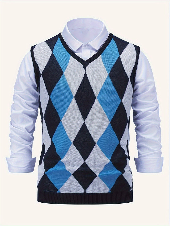Pánská klasická vesta s argyle vzorem