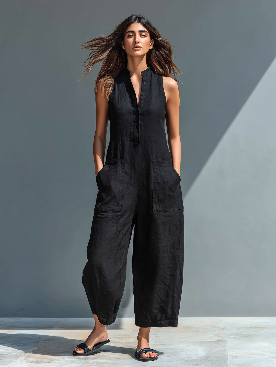 Katherine | Løs ærmeløs jumpsuit til kvinder med ståkrave