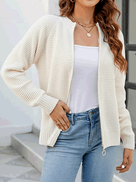 Waffle Cardigan - Cozy Knit Layer White