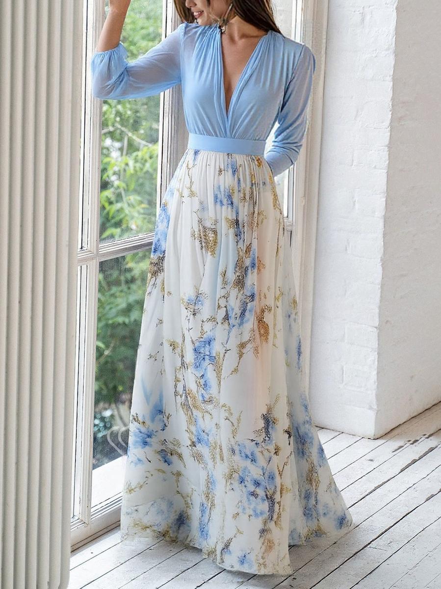 Women's Maxi Dress with Dazzling Floral Print-MODAUTLET