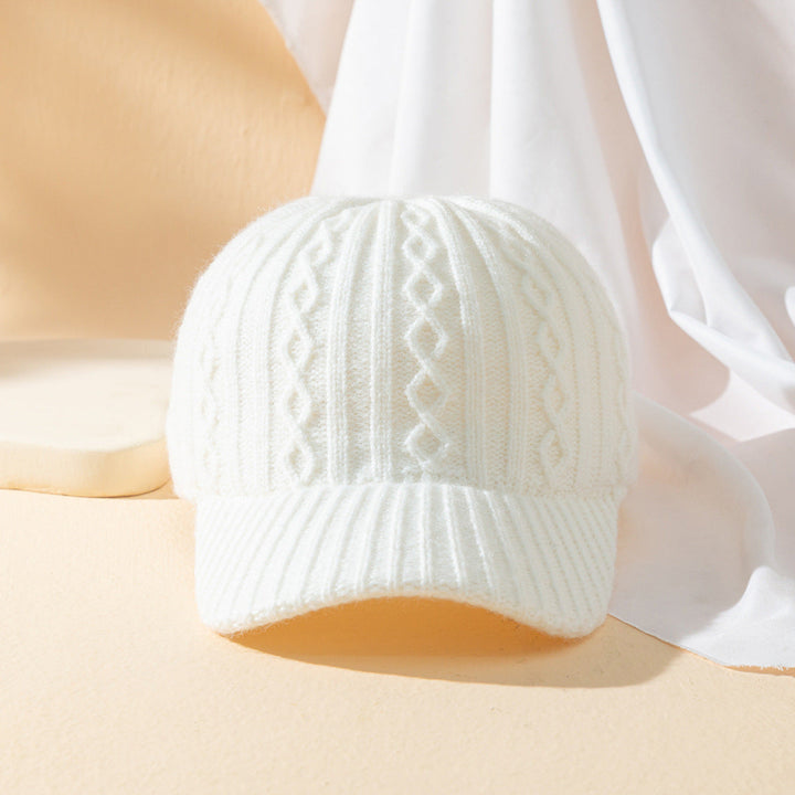 Gorro Feminino de Lã Tricotada Quente Cor Sólida Placa Leve