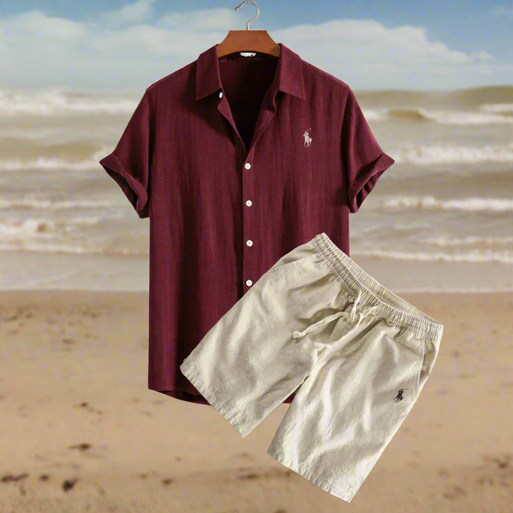 Linen Shirt and Shorts Set for Relaxed Vacation Outfit Marron