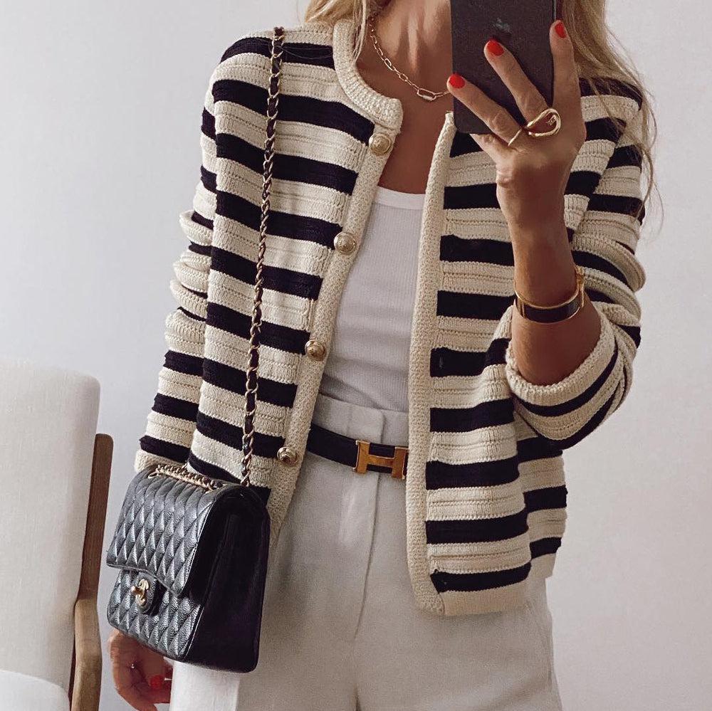 Classic Striped Cardigan for Women - Everyday Office Knitwear-MODAUTLET