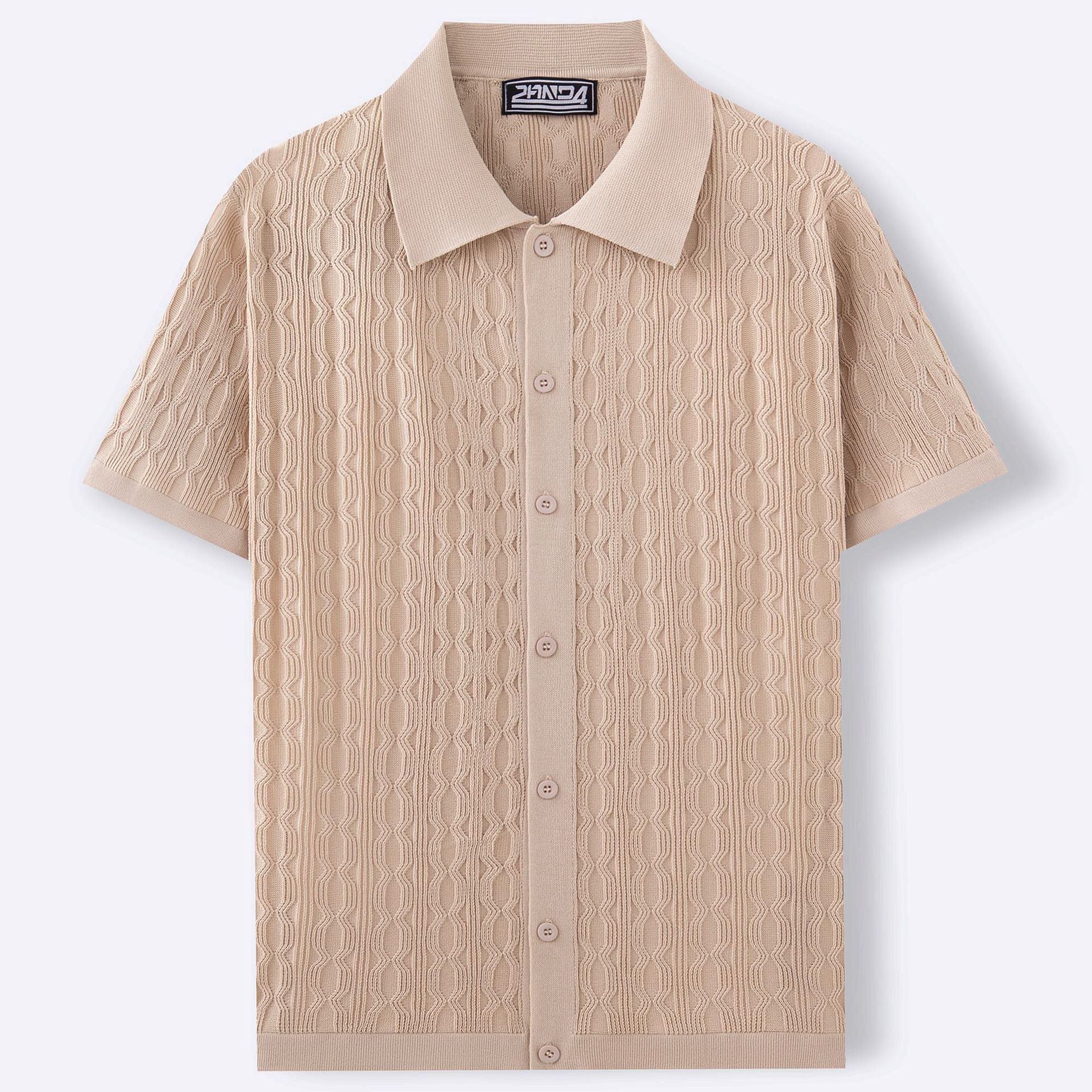 Effortless Knitted Polo Shirt With Subtle Wave Pattern