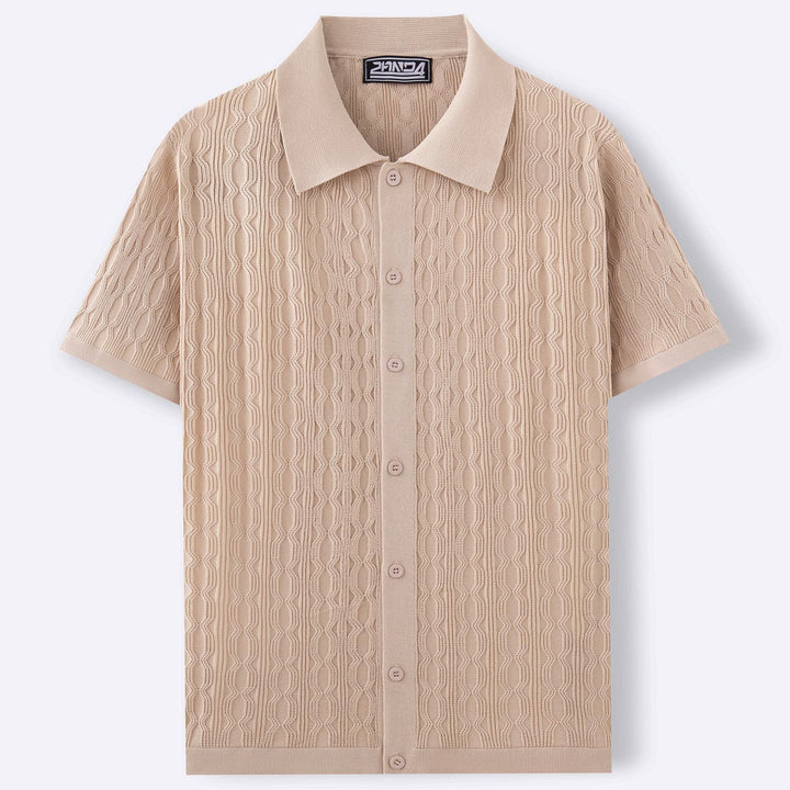 Effortless Knitted Polo Shirt With Subtle Wave Pattern-MODAUTLET