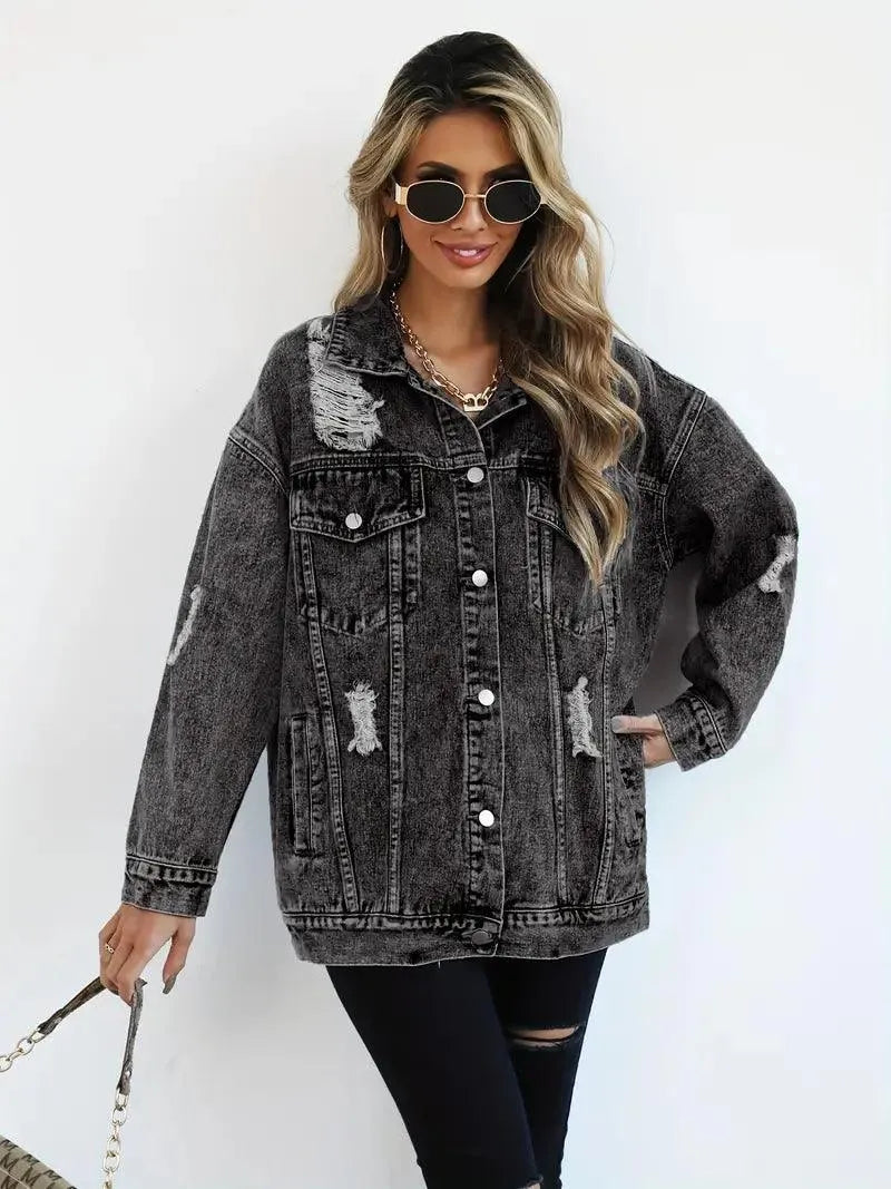 Oversized Denim Jacket Women – Olivia Trendy Jacket Gray