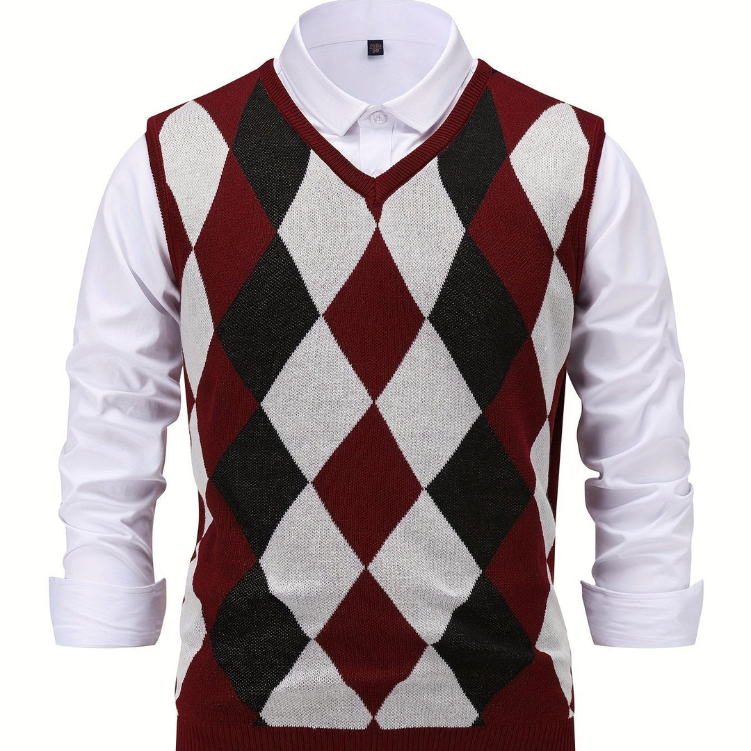 Pánská klasická vesta s argyle vzorem