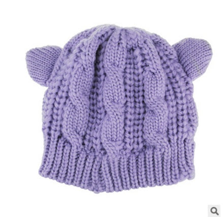 Gorro tejido a mano con orejas de gato 3D lindo para uso en invierno