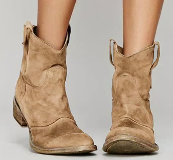 Women's Vintage-Finish Western Boots Khaki