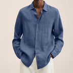 Breathable Linen Shirt For Men Lightweight Casual Style Blue