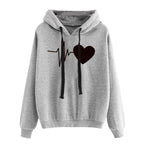 Heart Print Streetwear Hoodie Oversized Fleece Warmth Grey