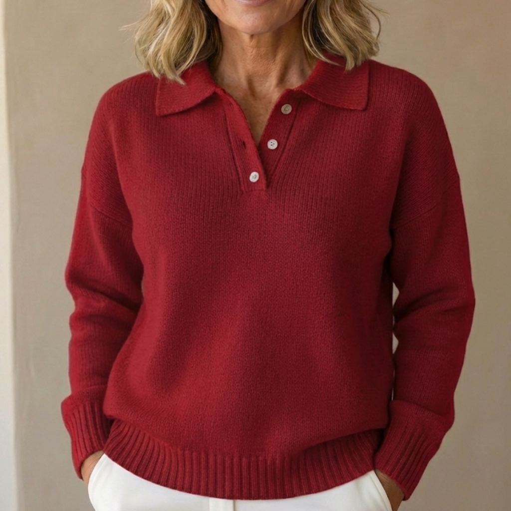 Women's Buttoned Collar Sweater Red