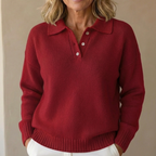 Women's Buttoned Collar Sweater Red