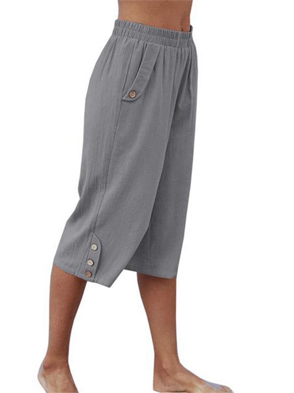 Women's Casual Cotton Elastic Waist Capris