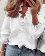 Womens Long Sleeve Ruffled Blouse White