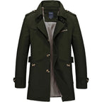 Men's Knee-Length Trench Coat with Belt – Timeless Style & Comfort Green