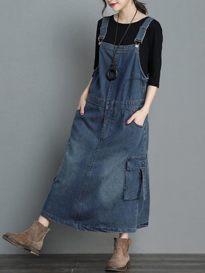 Løs denim overallkjole til kvinder