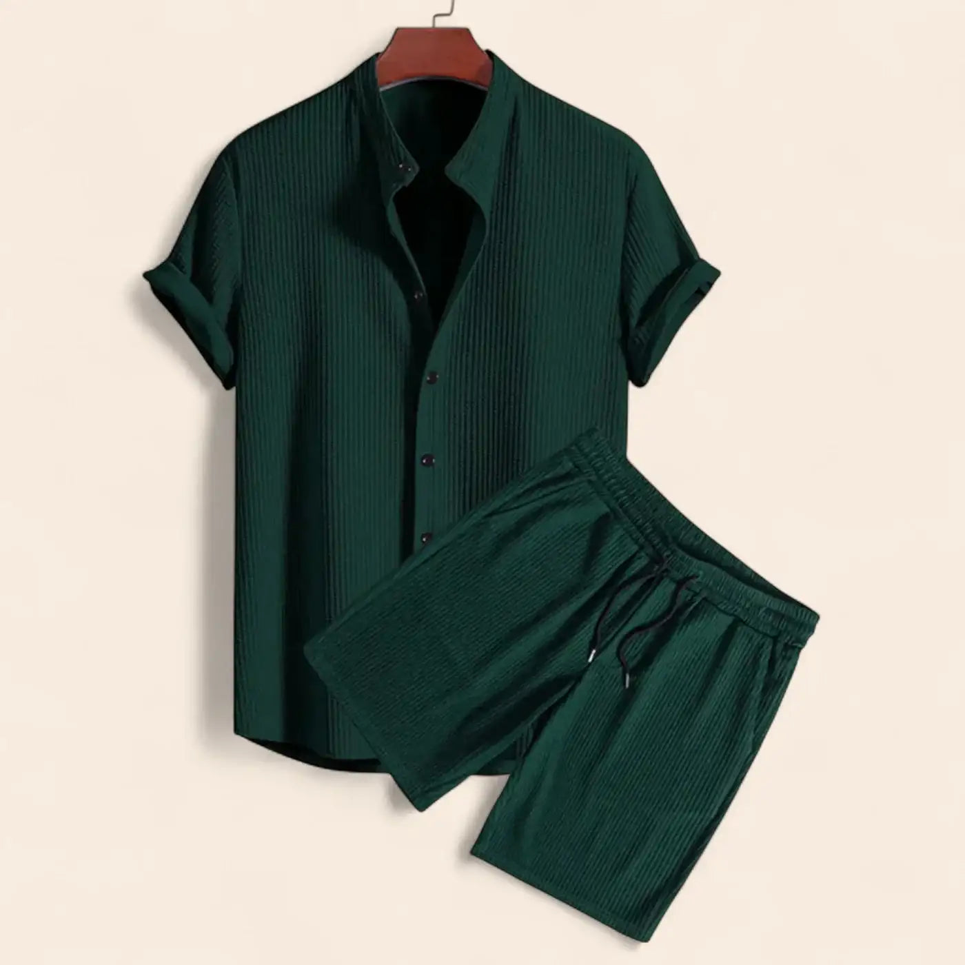 Linen Two Piece Set For Men Relaxed Fit Top And Trousers Green