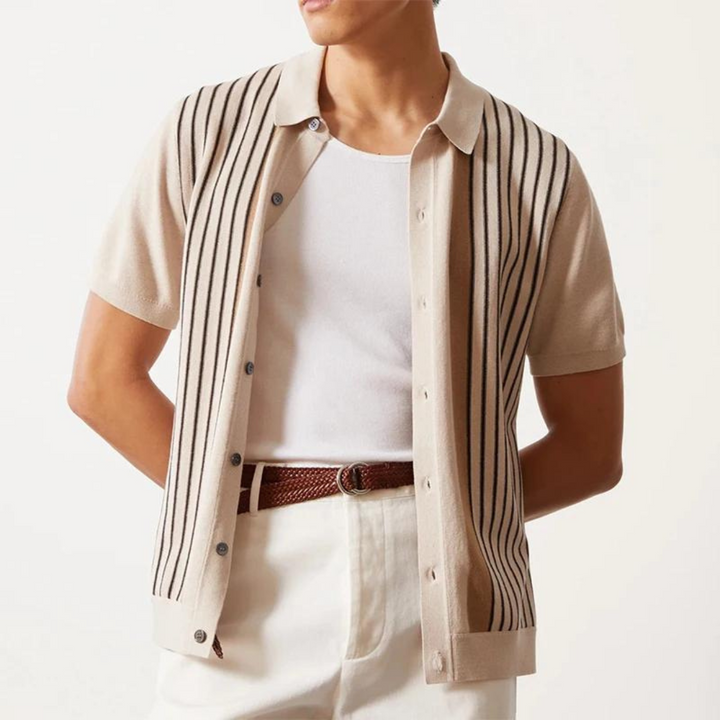 Men's Vintage Striped Summer Polo Shirt-MODAUTLET