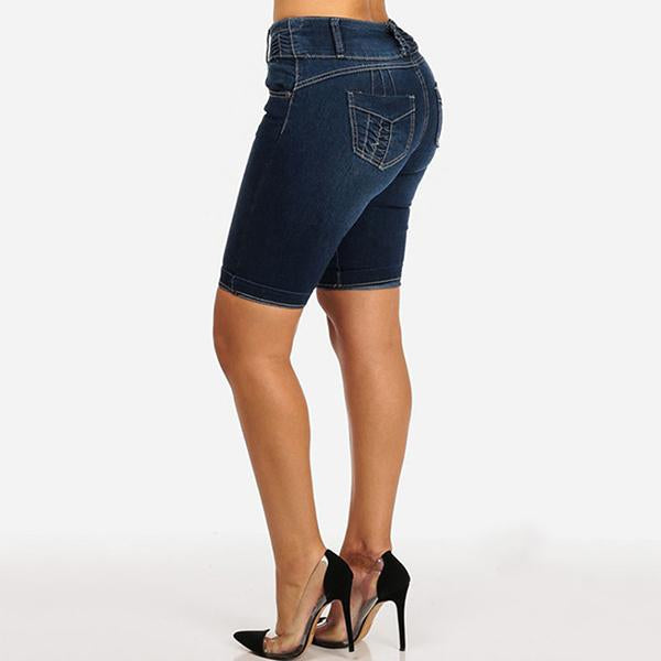 Women's Mid Rise Button-Up Stretch Denim Shorts - Clearance Sale