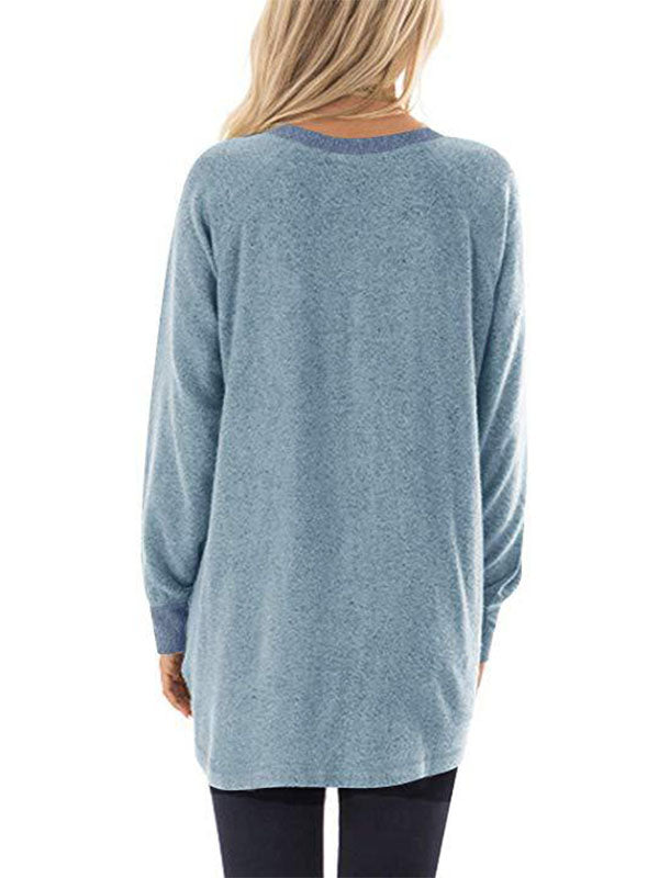 T-shirt à manches longues pour femme avec blocs de couleur et poches
