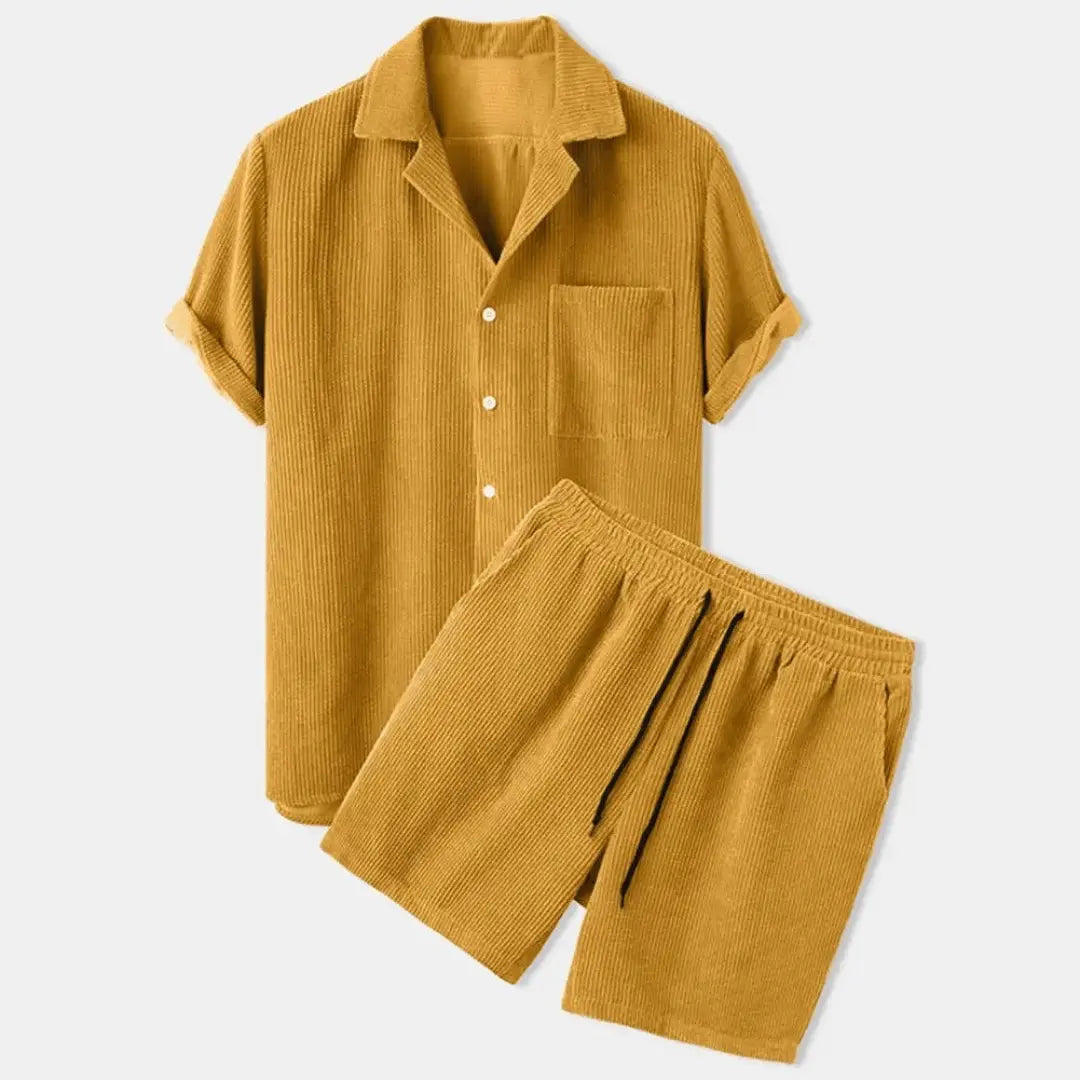 Retro Corduroy Casual Set Yellow
