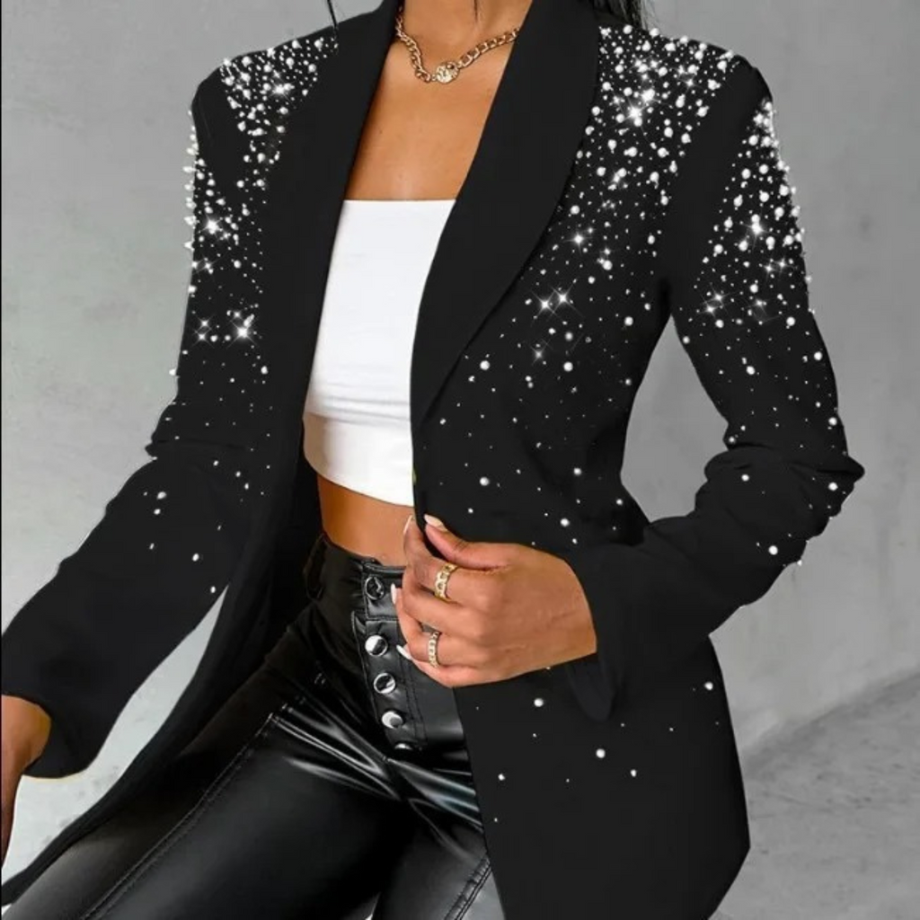 Women's Pearl-Embellished Tailored Blazer Black